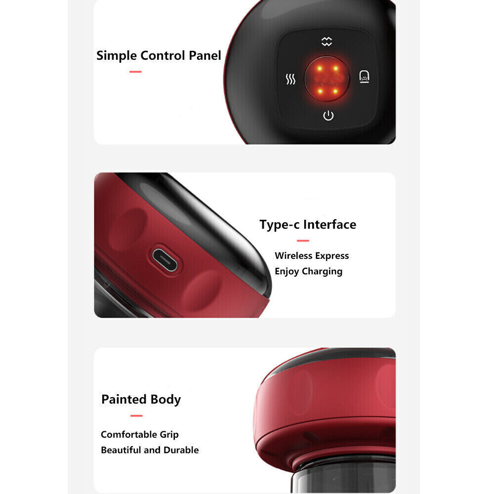 Black Electric Cupping Therapy Smart Scraping Massager Red Light Heating Body Slimming