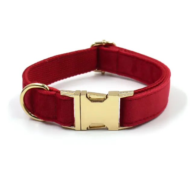Dark Grey Velvet Pet Collar Leash Red Buckle Collar - Shop at LoveMi