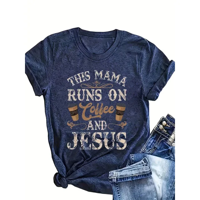 Women's Vintage Slogan Print Round Neck Tee Summer Retro Casual T Shirt Blue - Shop at LoveMi