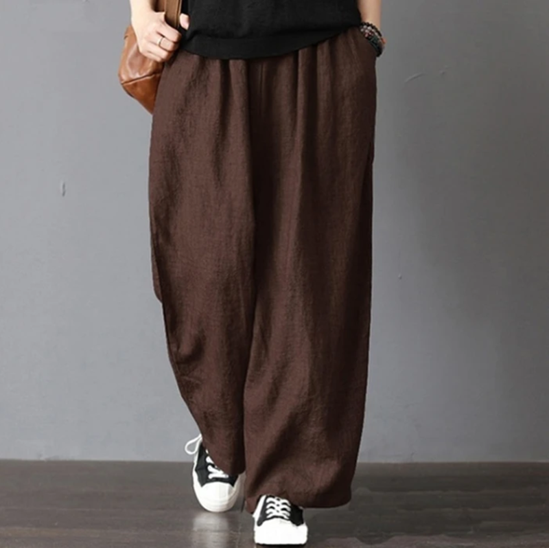 Title 5, Pantaloni donna ampi in cotone e lino con tasch...