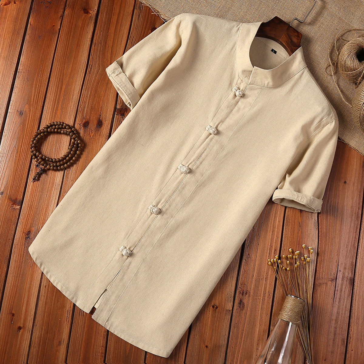 Linen Half Sleeve Men's Shirt Short Sleeve Button Embroidery