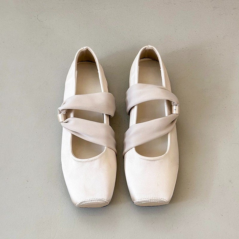 Satin Cross Strap Ballet Flats