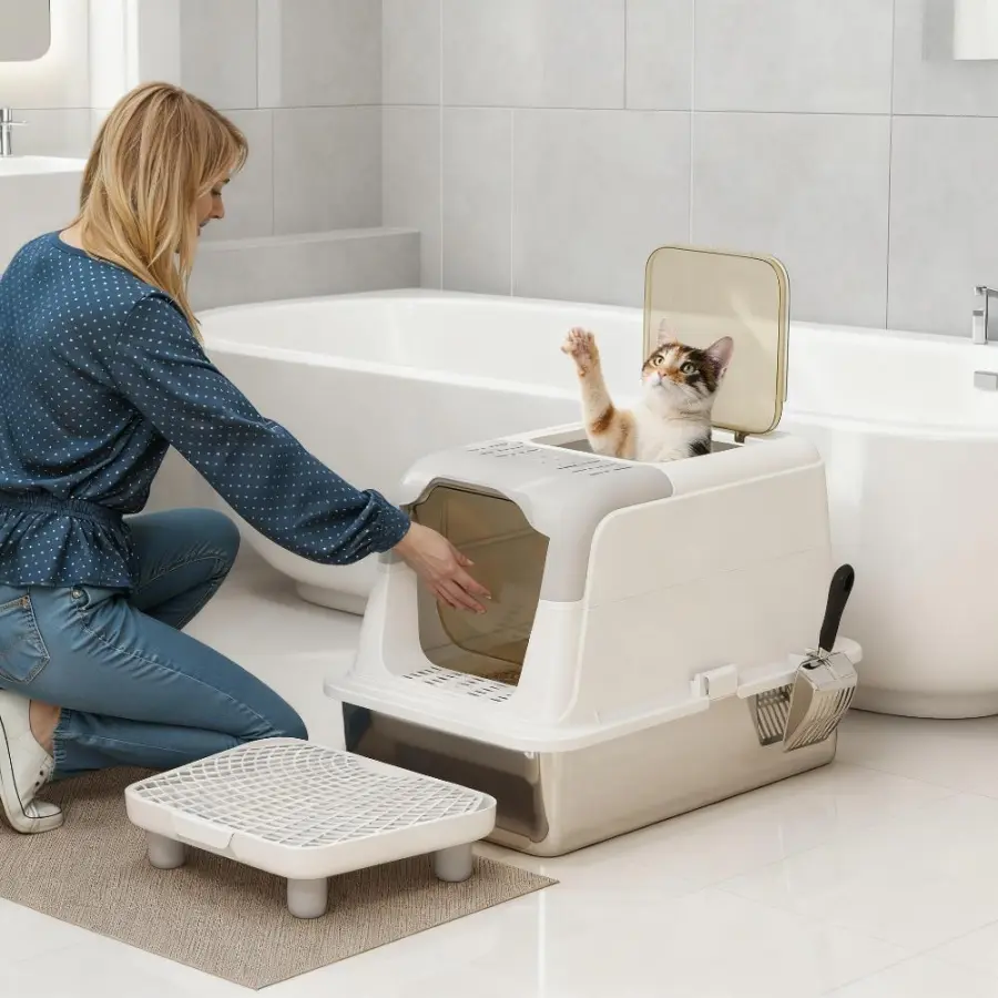 Cat Litter Box, Enclosed With Scoop, Deodorizer Bag