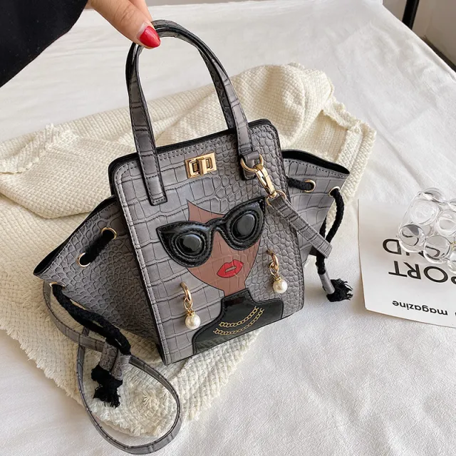 Fashion Handbag Lock Buckle One shoulder Glasses Beauty Diagonal Bag Grey - Shop at LoveMi