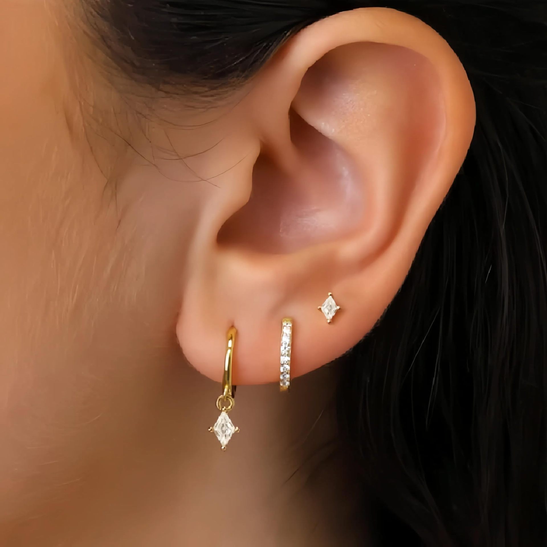 Three Piece Brass Genuine Gold Electroplated Women's Earrings Set