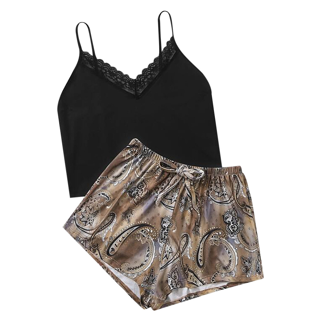 طقم بيجاما مريح من قطعتين بنقشة حرير الحليب