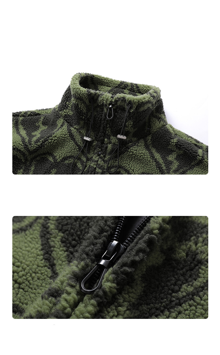 Men's Hong Kong Style Heartbreak Print Loose Stand Collar Top Casual Sherpa Jacket