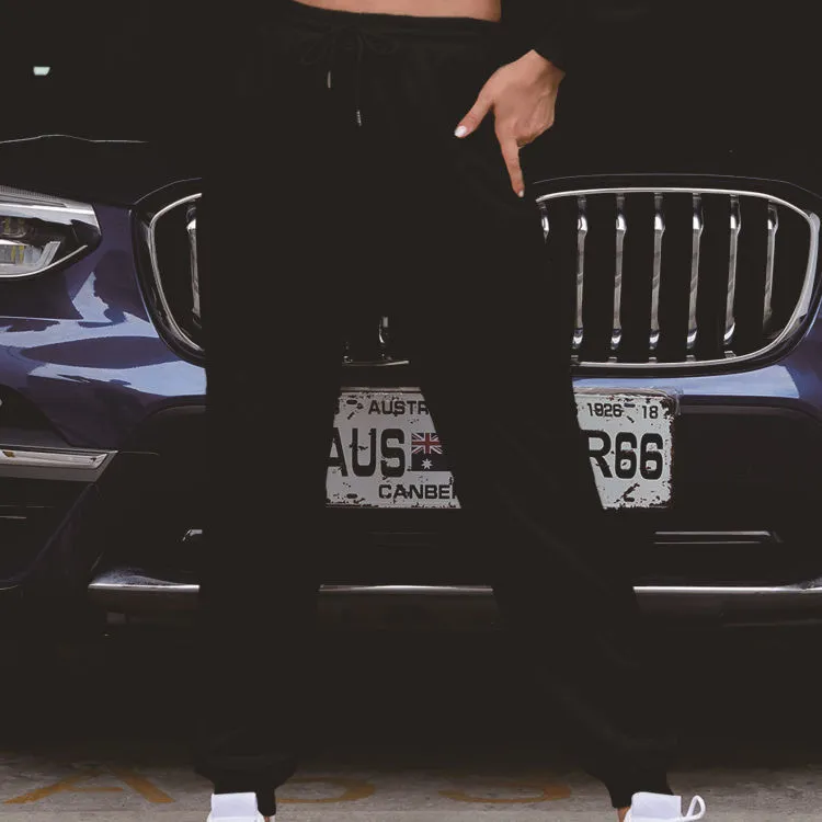 Elastic Band Solid Color Casual Trousers - Black