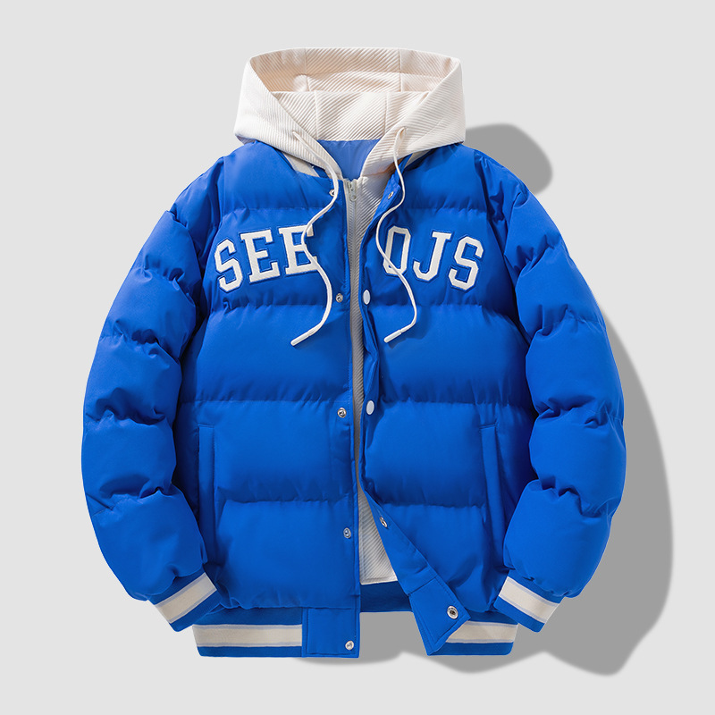 Fashion Letter Hooded Cotton Coat Winter Warm Solid Zipper Jacket For Men Teenag - Picture 8 of 8