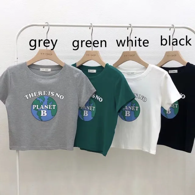 Printed Cotton Stretch Short Sleeve T shirt Top Green - Shop at LoveMi