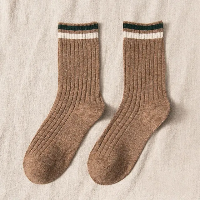 Women's Thickened Color Contrast Simple Wool Socks Coffee - Shop at LoveMi