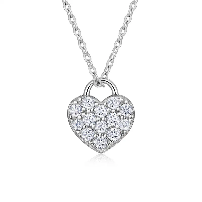 S925 Silver 4g Pave Heart Moissanite Necklace