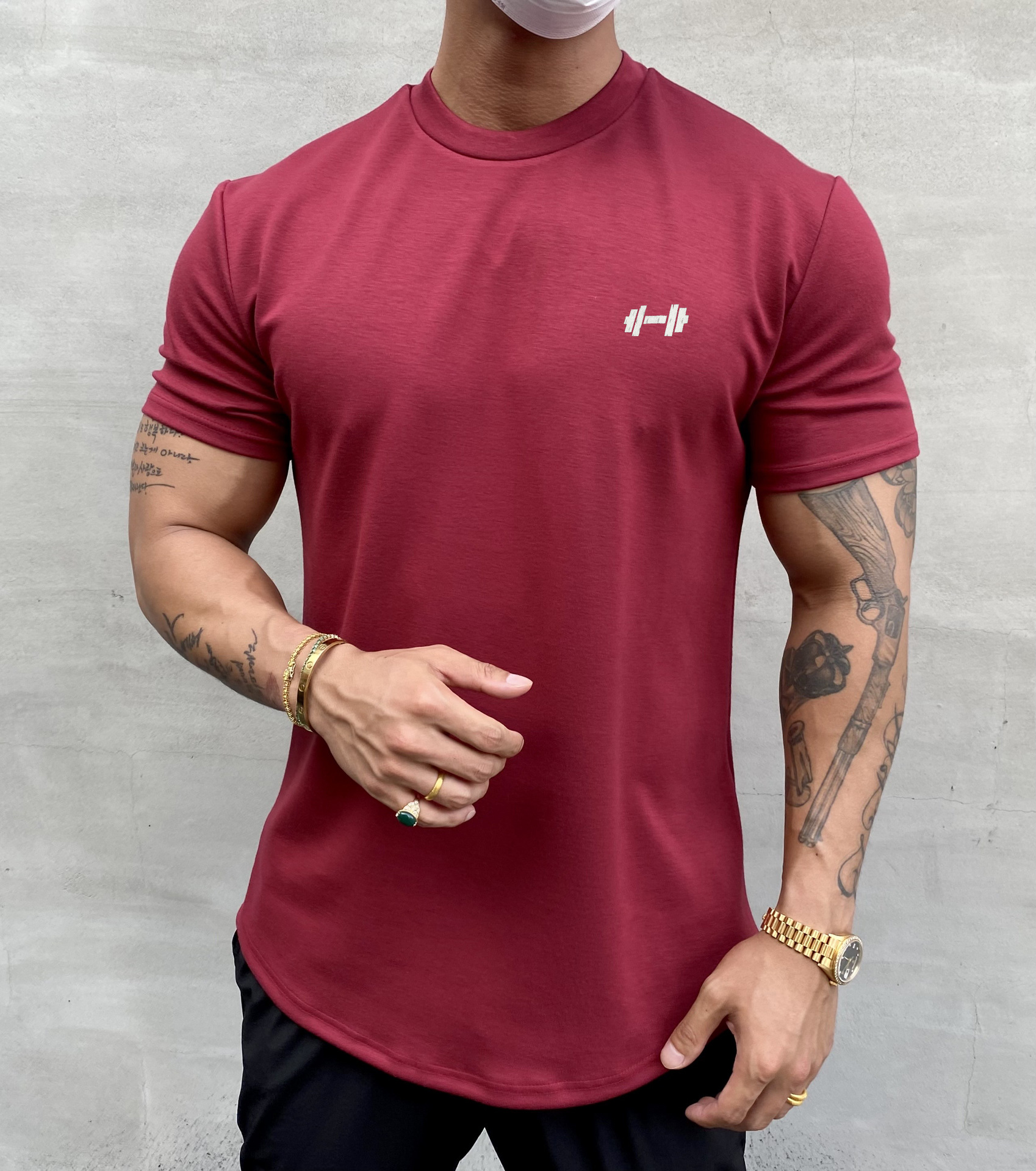 Title 5, Camiseta masculina casual slim, com barra arred...