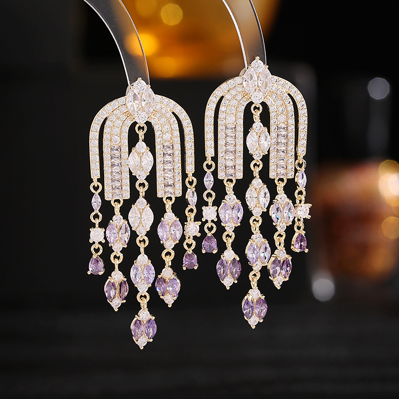 Title 4, Zircon Tassel Earrings with Arch Design, a styl...