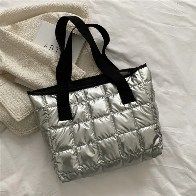 Fashion Retro Rhombus Space Cotton Jacket Shoulder Bag Silver - Shop at LoveMi