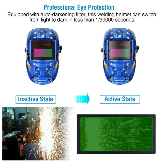 Welding Helmet Solar Powered Auto Darkening Hood With Adjustable Wide Shade Range 9-13