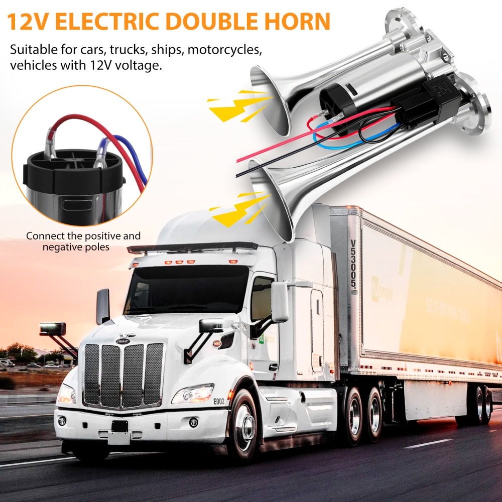 600DB Super Loud Car Truck Boat Dual Trumpet Train 12V Air Horn Compressor Kit — image 3