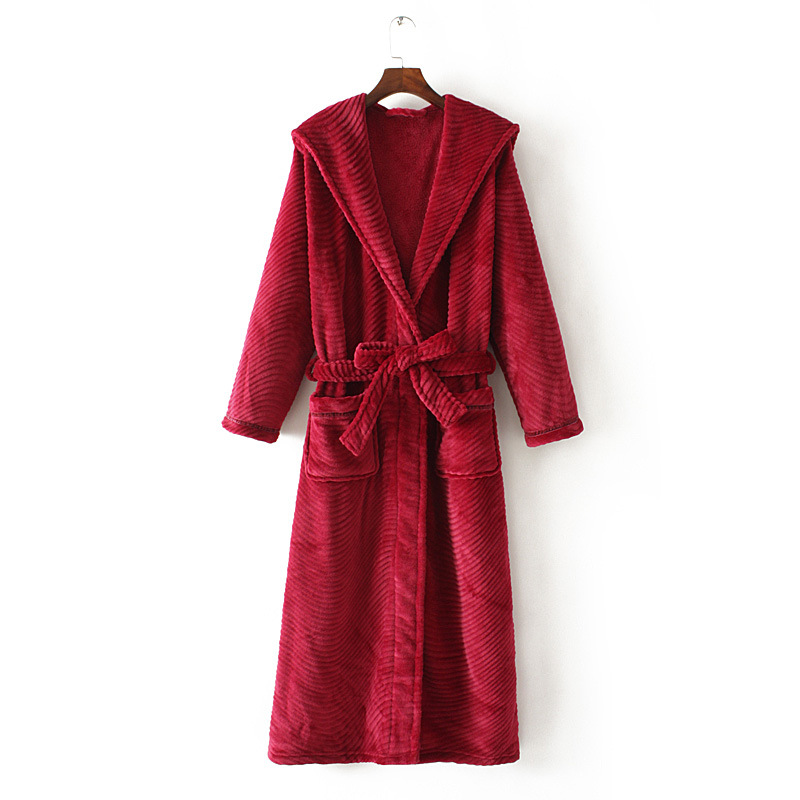 Title 2, Solid Color Extended Hooded Flannel Bathrobe