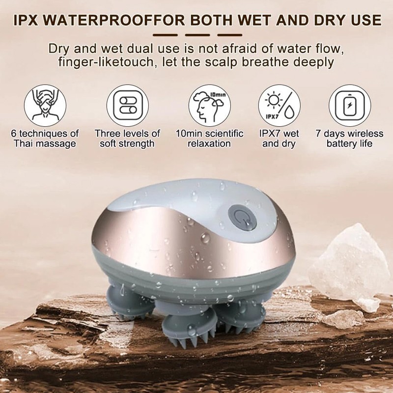Electric Scalp Massager Head Massager Waterproof Massager 3 Kneading Modes R