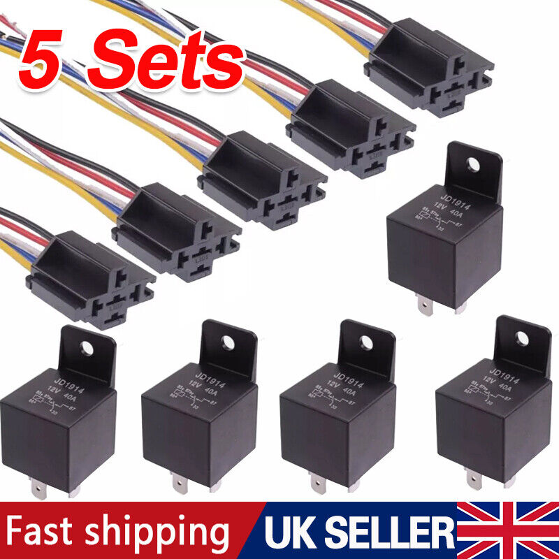 5 X 12V Automotive Changeover Relay 40A 5-Pin With Socket Holders Auto Car - Image 1