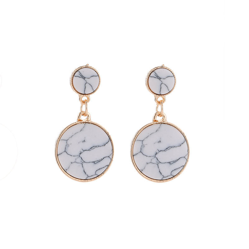 Black And White Cracked Stone Size Round Marble Pattern Earrings