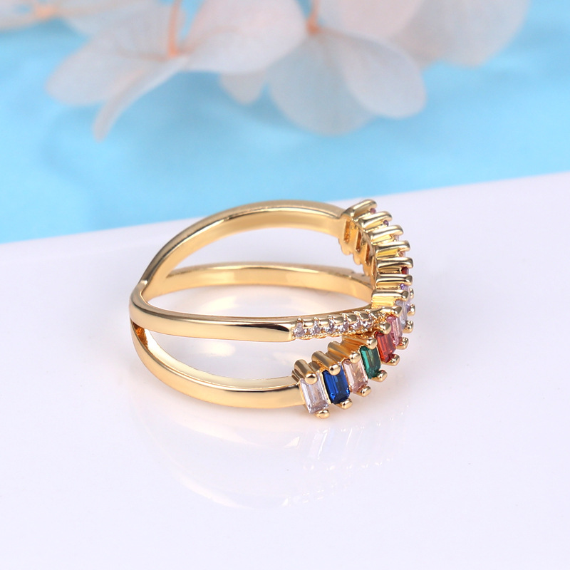 Title 4, Fashion Copper Micro Inlay Color Zircon Ring fo...