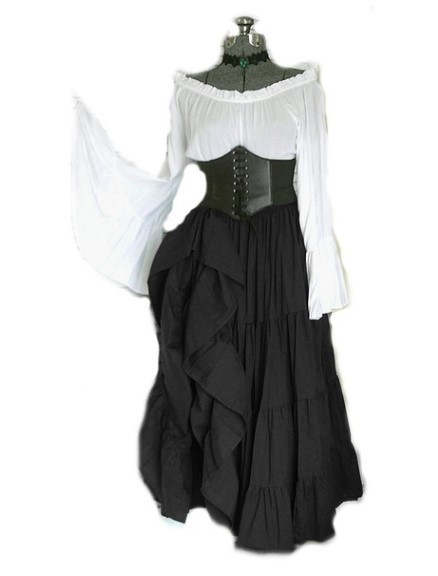 Retro Women's Dress With One-shoulder Flared Sleeves Waist Folds And Irregular Hem