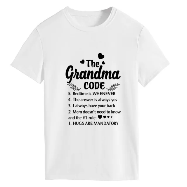 The Grandma Code Round Neck Letter Print Short Sleeves White Black Font - Shop at LoveMi