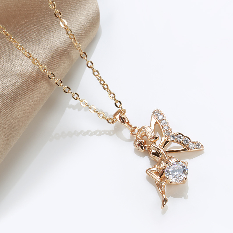 Title 5, Womens Rose Gold Angel Pendant Zircon Necklace...