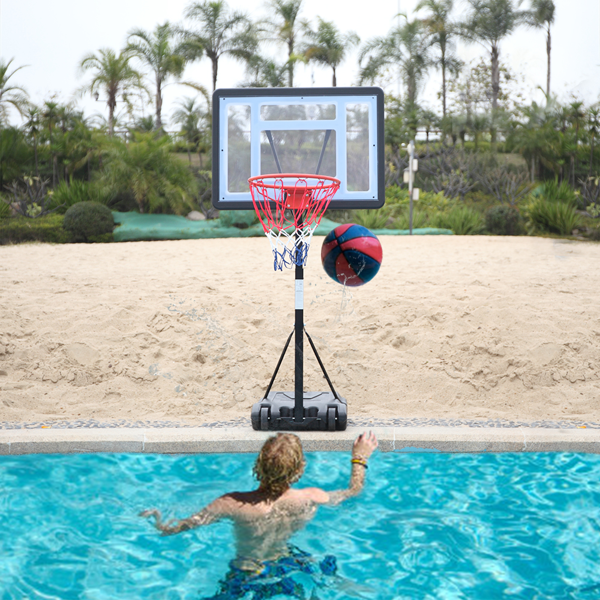HY-B064S Portable Movable Swimming Pool PVC Transparent Backboard Basketball Stand  Basket Adjustment Height 1.15m-1.35m  Maximum Applicable For 7    Ball