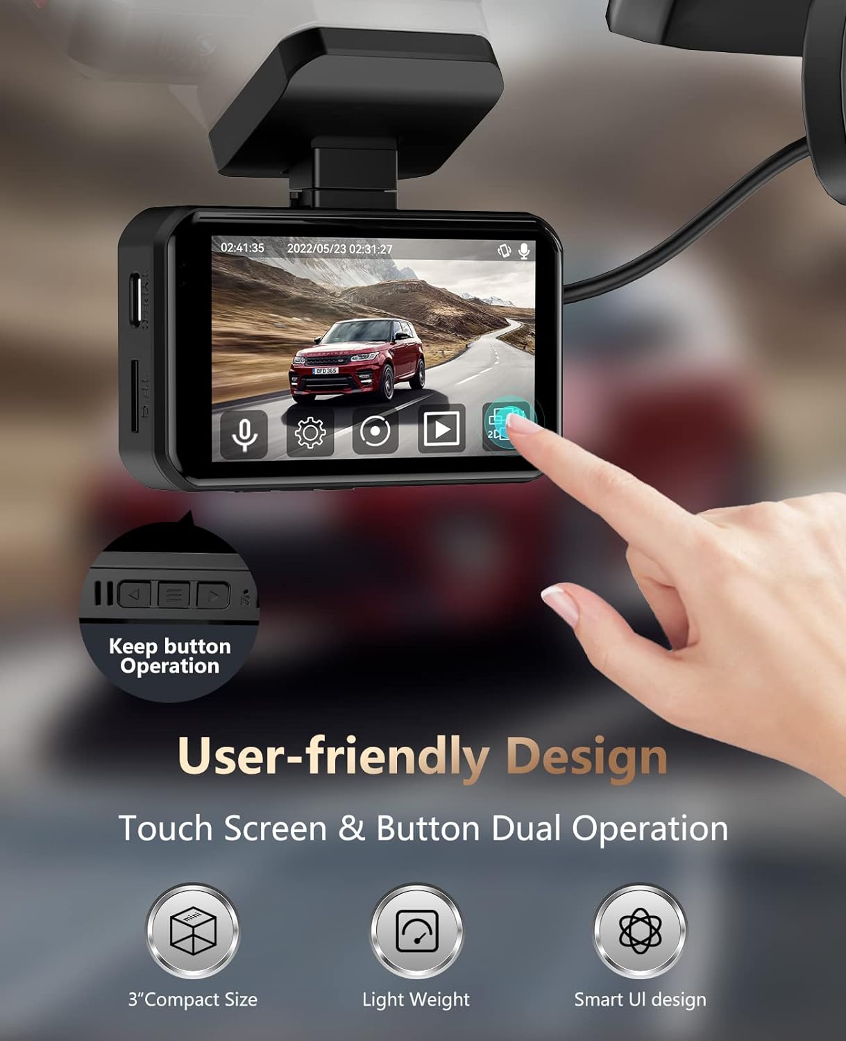 Ussunny Dual Dash Camera 4K Front 1080P Rear.