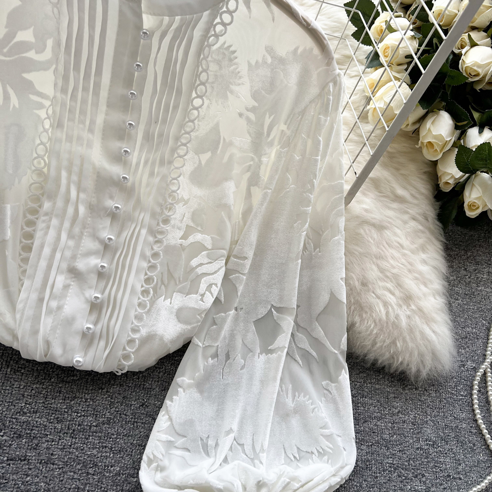 Women's Design Sense Of Minority Velvet Top Bubble Sleeve Shirt