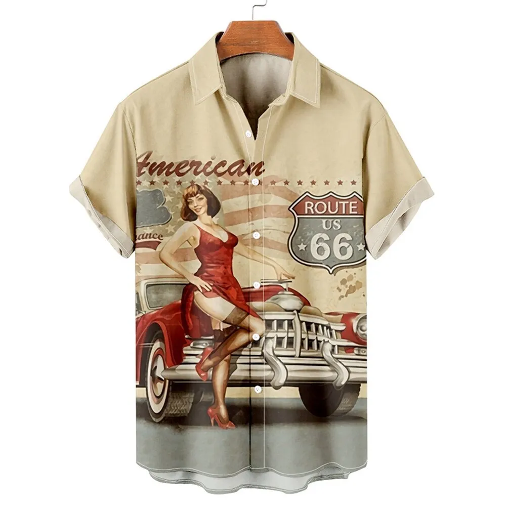 Men's Large Short Sleeve Printed Hawaiian Shirt - Ofsv0105-3Xl