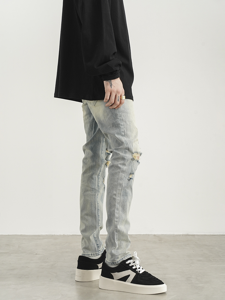 Title 6, Ripped washed yellowed slim-fit jeans, perfect ...