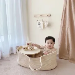 Newborn Cotton Rope Woven Carrying Basket Portable - Beige - View 1