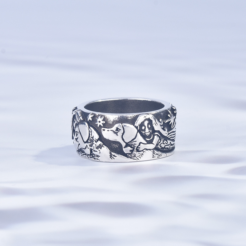 Dog And Girl Ring Carving Animals Under The Stars