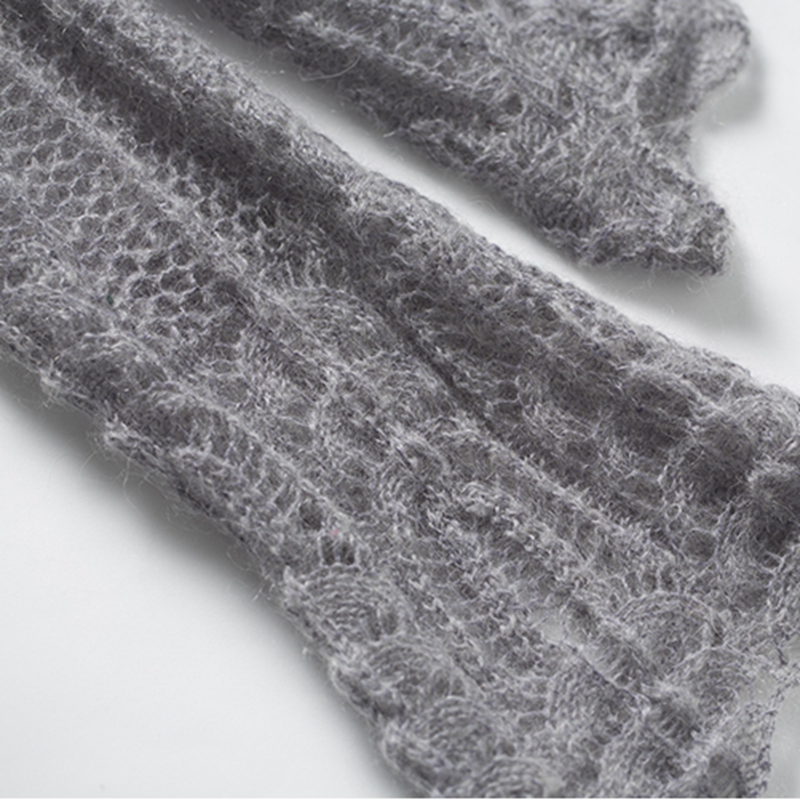 Solid Color Hollow Loose Pullover Cardigan Ruffled Sweater