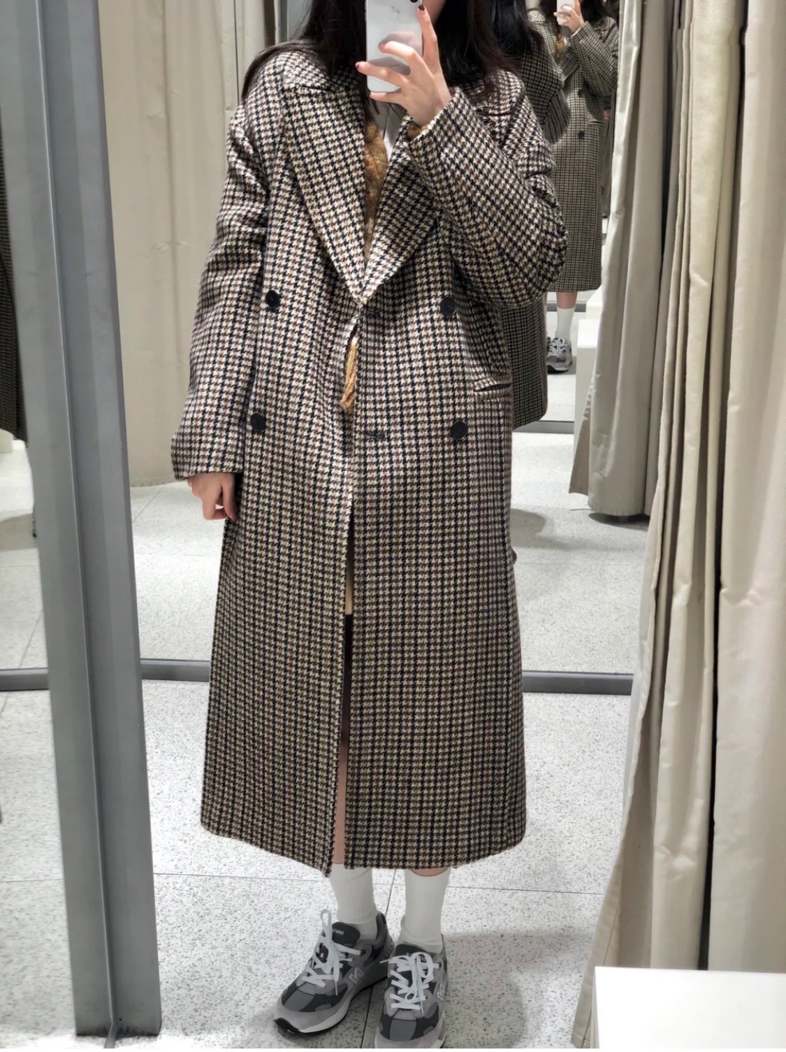 Retro Wild Long Houndstooth Woolen Coat