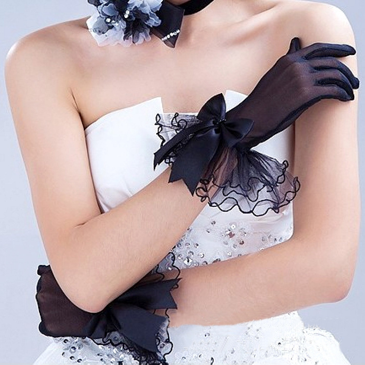 Title 6, Wedding Bride Wedding Dress Evening Gloves Blac...