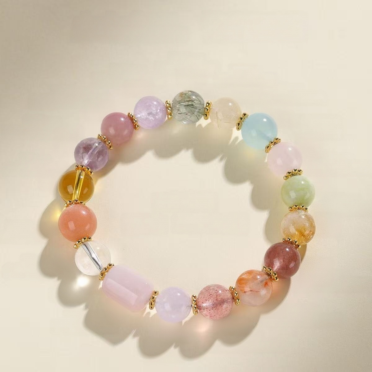 Brățară Naturală Multi Gemstone Strawberry Quartz Rose Quartz Aquamarine Two Tone Beaded Chain Five Elements Energy Jewelry For Women