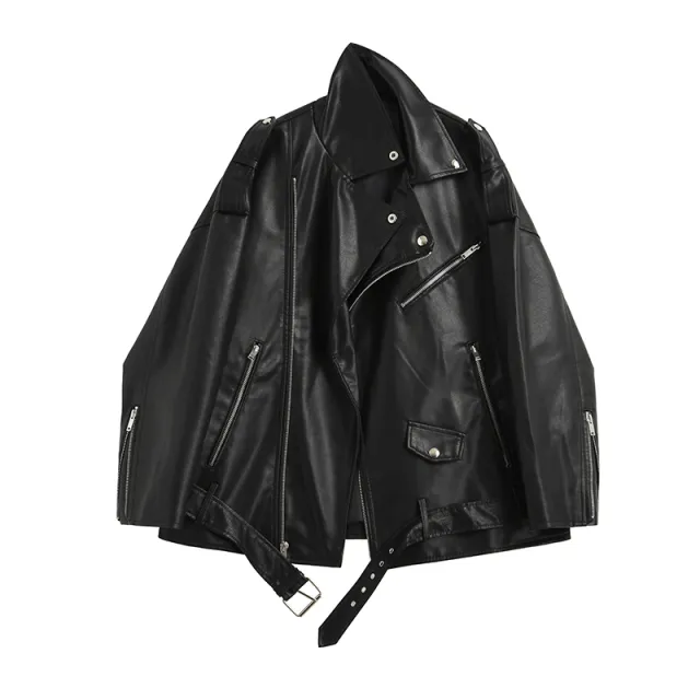 All match Loose Motorcycle PU Leather Jacket Trend Black - Shop at LoveMi