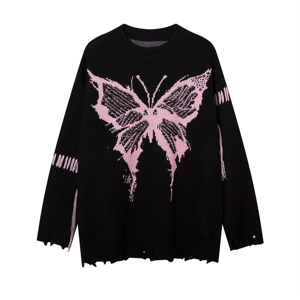 Title 2, Idle Style Butterfly Jacquard Round Neck Sweate...