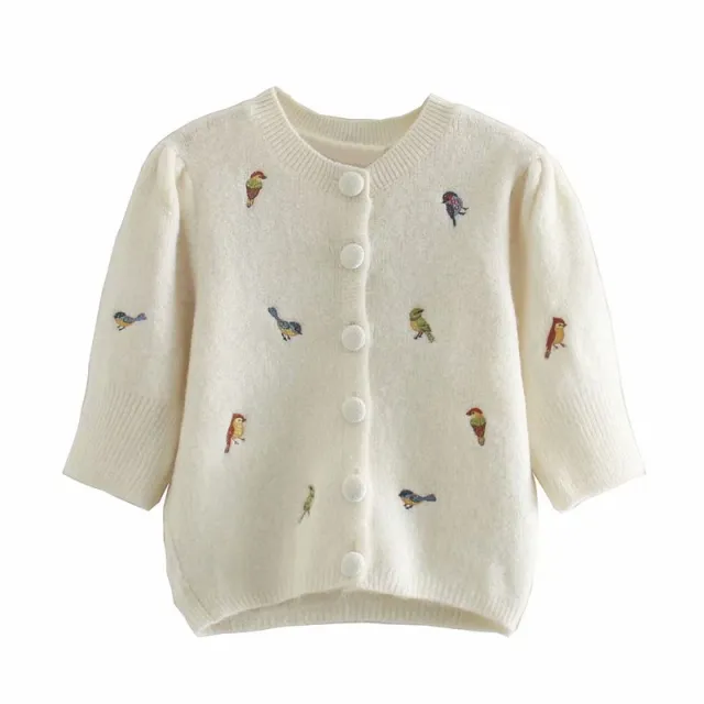New Autumn And Winter Embroidered Knitted Cardigan Jacket Short Sweater White - Shop at LoveMi
