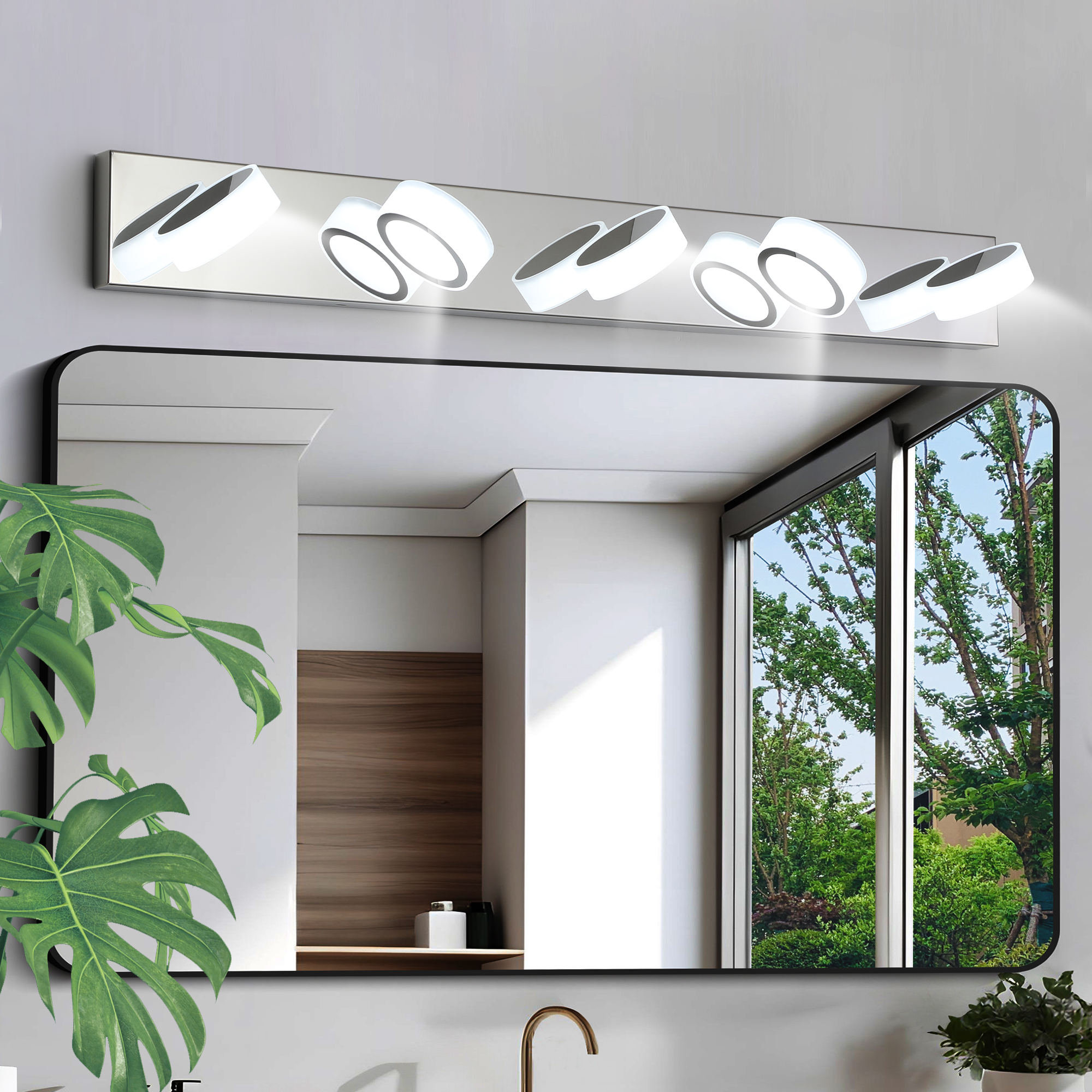 37  Modern 5-Light LED Vanity Light Fixture - Chrome Finish With Acrylic Light Shades - Energy-Efficient Bathroom Wall Sconce - Dimmable For Mirror, Shower, And Bathroom Decor