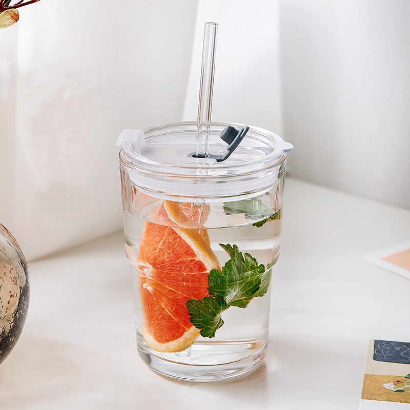 Home Fashion Simple Glass Cup With Straw