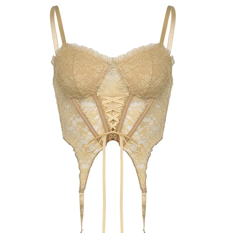 European And American New Lace Mesh Lace Stitching Corset Vest Women - Skin Tone-M