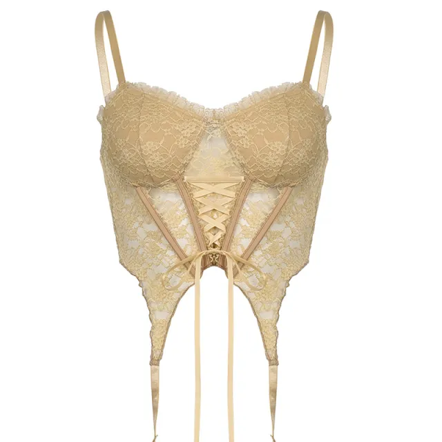 European And American New Lace Mesh Lace Stitching Corset Vest Women Skin Tone M - Shop at LoveMi