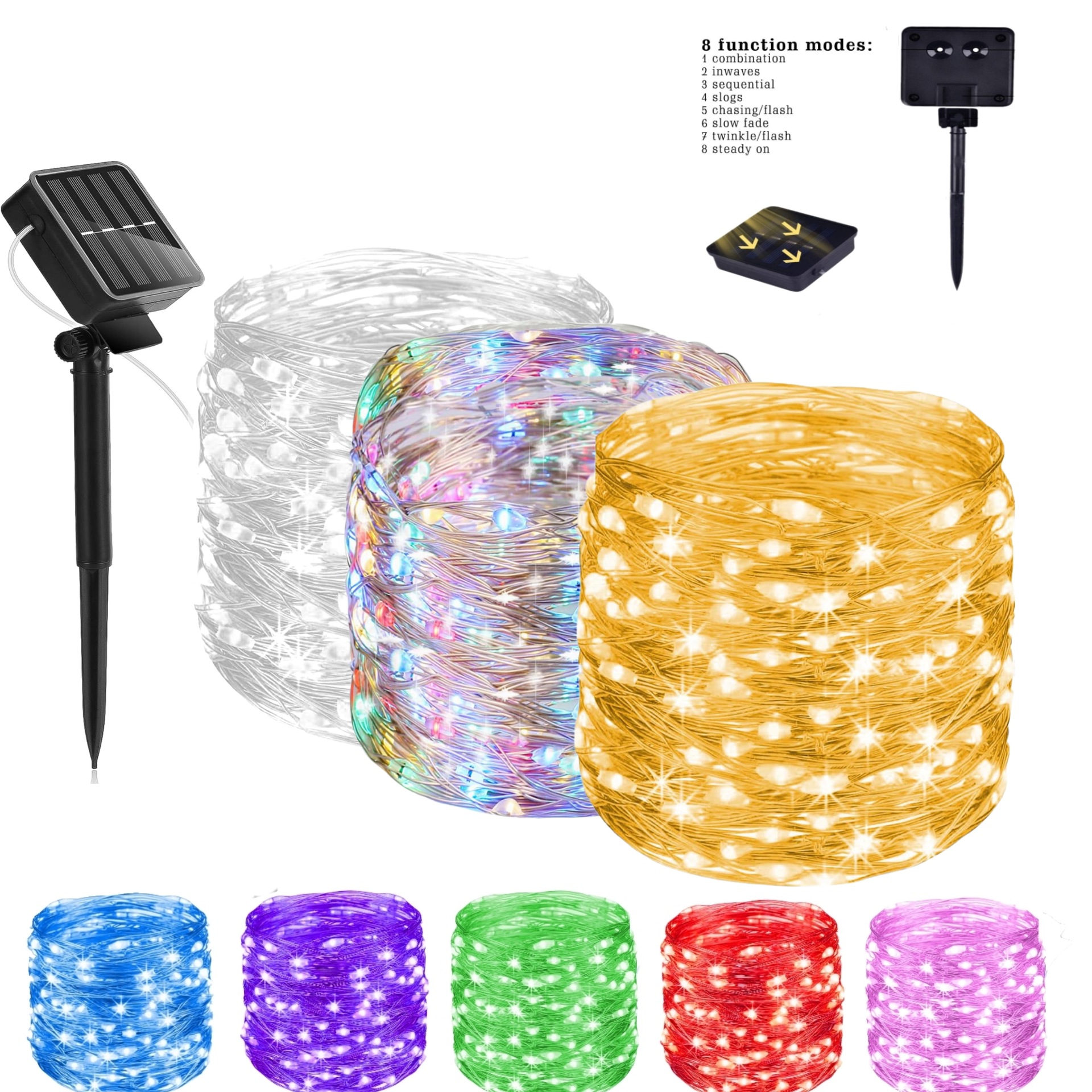 Cross-border LED Solar Copper Wire Lights, Fairy Color Lights, Courtyard Decoration Atmosphere Lights, Outdoor Waterproof Copper Wire Lights, String Lights — foto 2