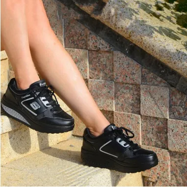 Casual Women's Platform Leather Wedge Sneakers Black - Shop at LoveMi