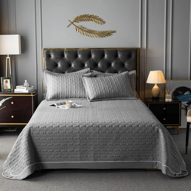 Quilted Padded Continental Bed Cover Three Piece Set Light Grey - Shop at LoveMi